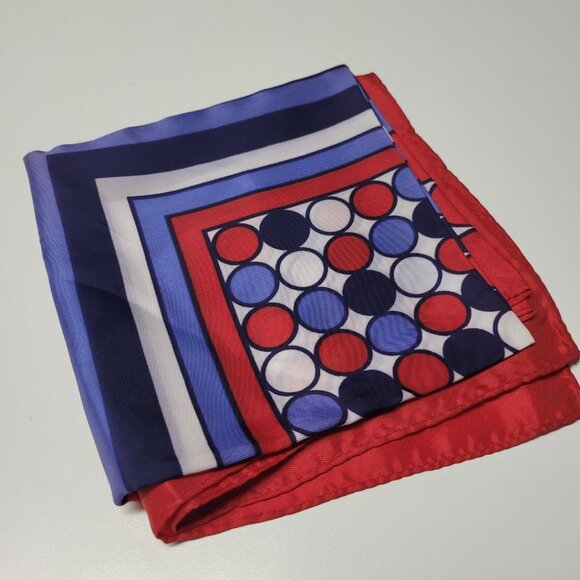 Square Scarf Blue Red Japan Acetate Womens Soft Vintage Geometric USA 24 Inch - Picture 3 of 7